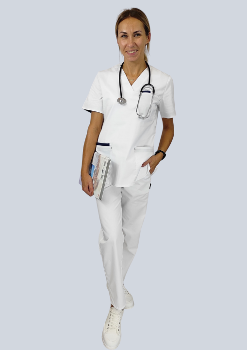 komplet medyczny damski biały z elastanem .png