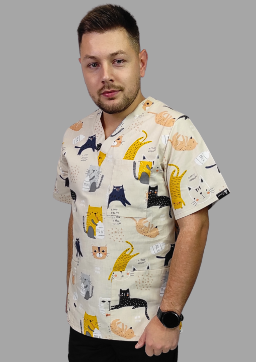 bluza medyczna męska  bawełniana koty.png