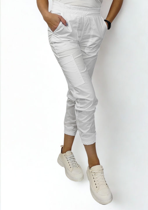 Spodnie medyczne damskie jogger Brigston  biały.png