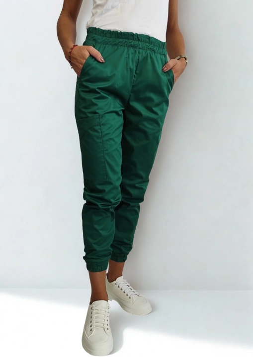 Spodnie medyczne damskie jogger dynamic butelkowa zieleń.png