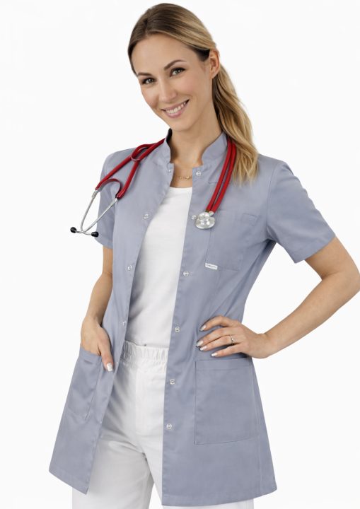 fartuch medyczny kosmetyczny damski  szary krótki rękaw.png